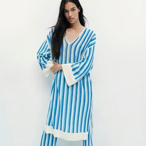Zara linen blend striped boho tunic beach dress